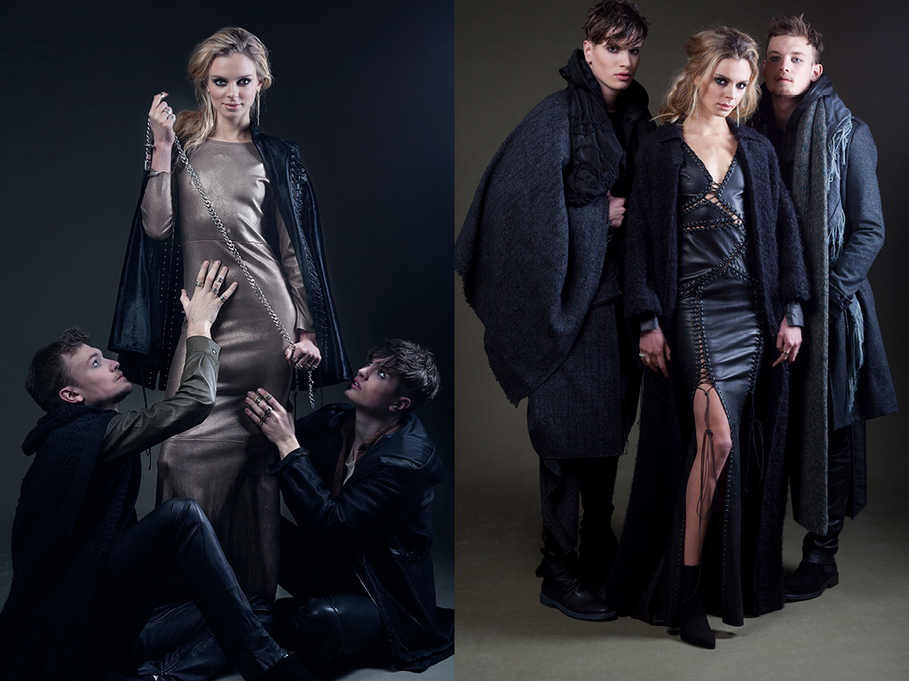 Model wearing JANBOELO outfits for a lookbook shoot